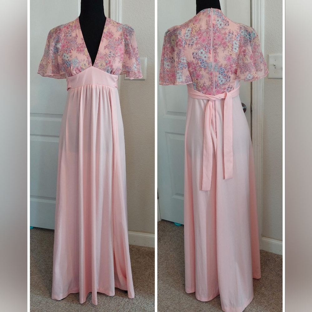 Vintage Terri Juniors Floral V-neck Slip Maxi Dress Size 7